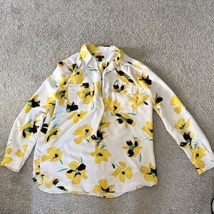 Ann Taylor Yellow and White Floral Button Down Shirt